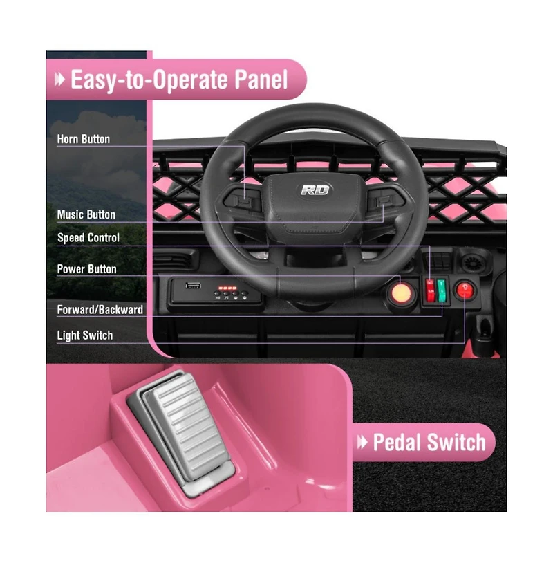 Kids 12V Electric Ride-On Truck with Remote Control Led Lights and Music