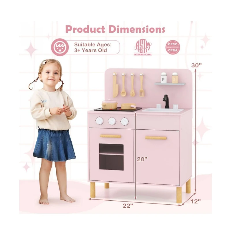 Hongge Kids Kitchen Playset with Cooking Accessories and Storage