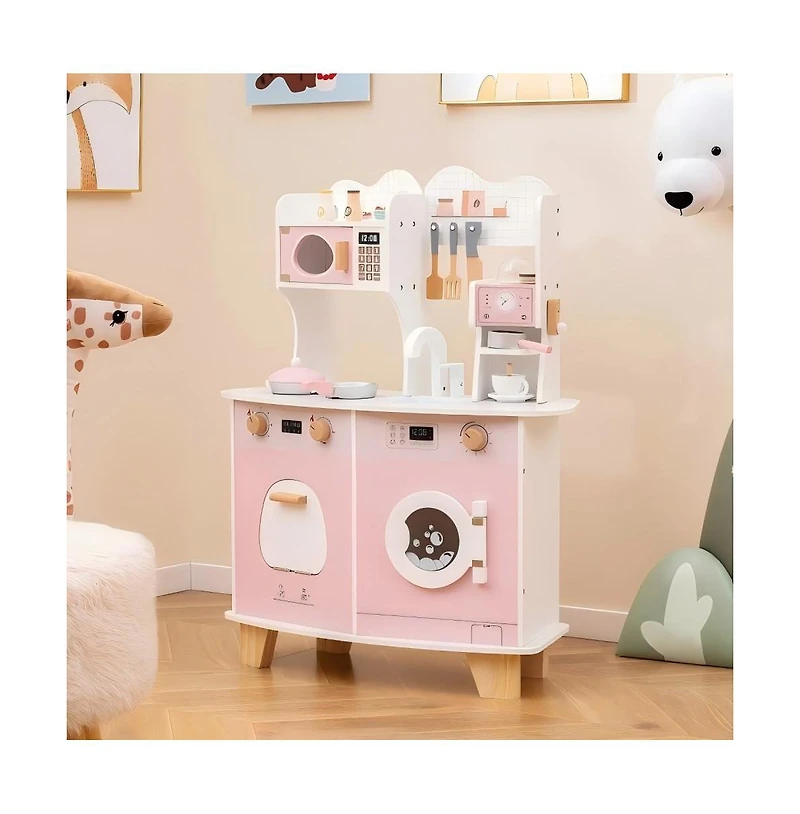 Hongge Wooden Kids Kitchen Playset with Coffee Maker for kids