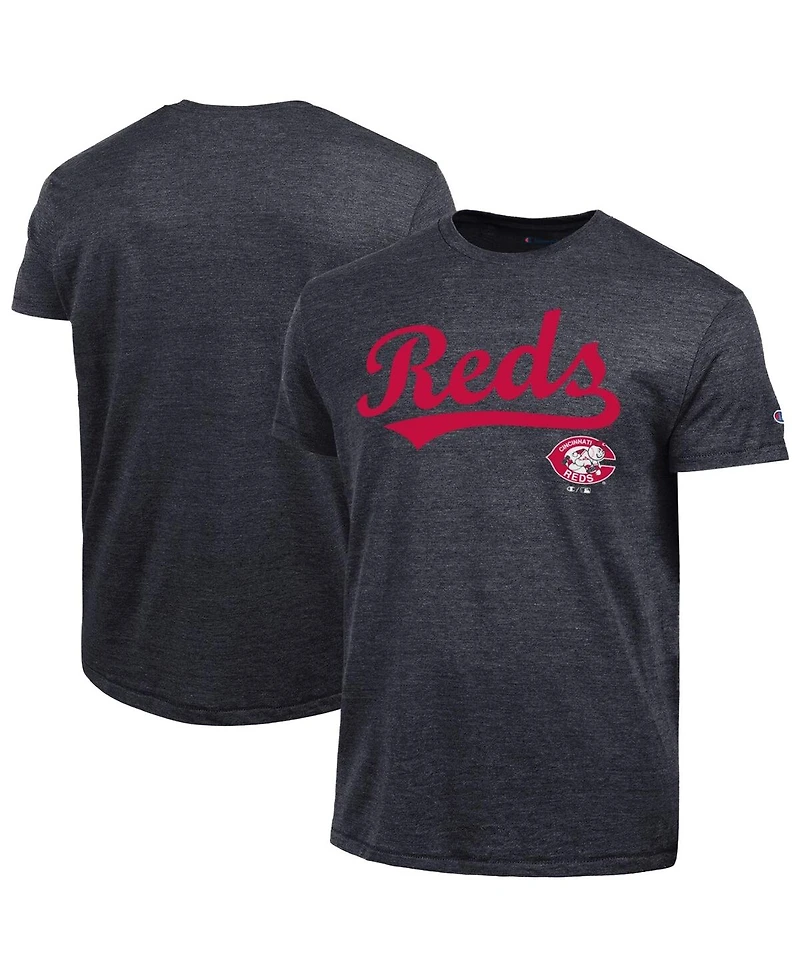 Champion Men's Black Cincinnati Reds Cooperstown Wordmark Lockup Tri-Blend T-Shirt