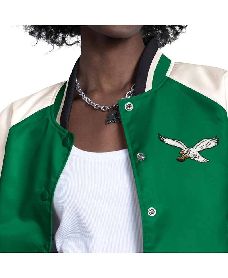 Starter Women's Kelly Green/White Philadelphia Eagles Raglan Blitz Full-Snap Varsity Jacket