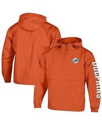 Champion Men's Orange Miami Dolphins Packable Windbreaker Half-Zip Jacket