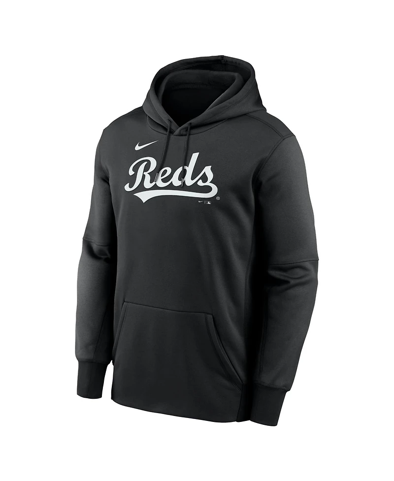 Nike Men's Black Cincinnati Reds Primary Wordmark Therma Hoodie