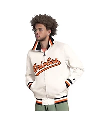 Starter Men's White Baltimore Orioles The Captain Cooperstown Logo Full-Zip Varsity Jacket