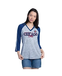 G-iii 4Her by Carl Banks Women's Royal/Heather Gray Chicago Cubs Speed Training 3/4-Sleeve Rhinestone V-Neck T-Shirt