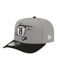 New Era Men's Gray Brooklyn Nets Injection Cartoon Logo A-Frame 9FIFTY Adjustable Hat