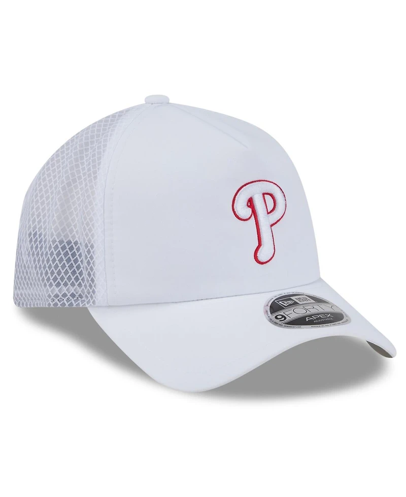 New Era Men's White Philadelphia Phillies 2026 Batting Practice Apex 9FORTY Adjustable Trucker Hat