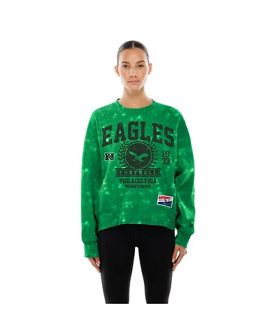 New Era Women's Kelly Green Philadelphia Eagles Throwback Oversized Boxy Sweatshirt