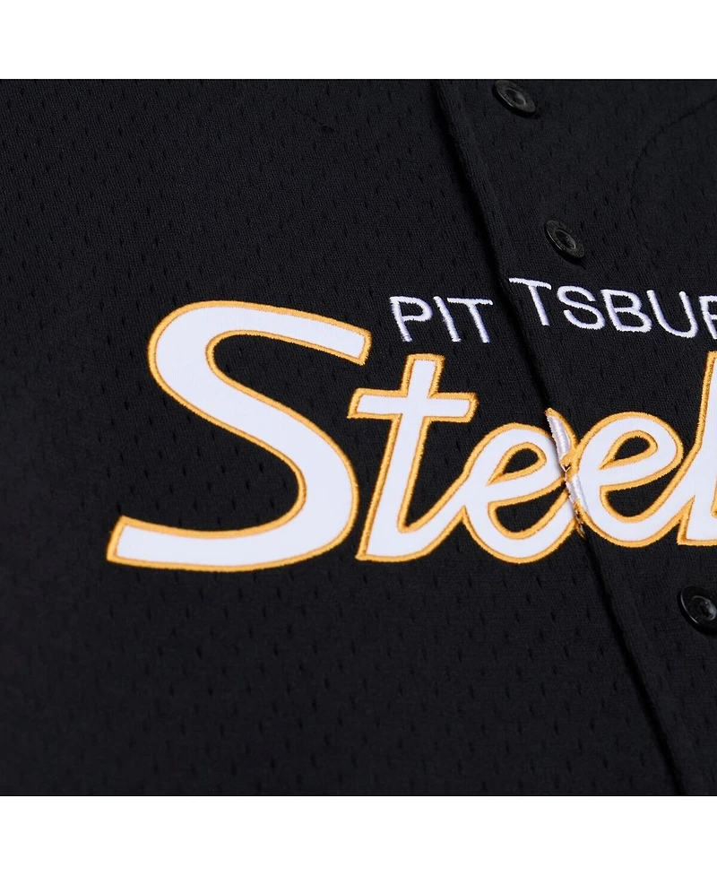 Mitchell & Ness Men's Black Pittsburgh Steelers Head Coach Mesh Full-Button Fashion Jersey