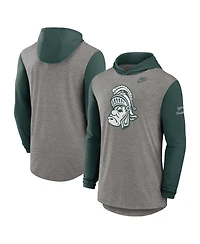 Nike Men's Heather Gray/Green Michigan State Spartans Campus Legacy Tri-Blend Long Sleeve Hooded T-Shirt