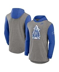 Nike Men's Heather Gray/Royal Duke Blue Devils Campus Legacy Tri-Blend Long Sleeve Hooded T-Shirt