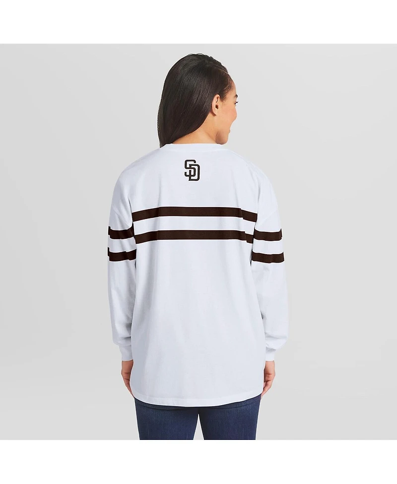 Wear by Erin Andrews Women's White San Diego Padres Oversized Long Sleeve Striped T-Shirt