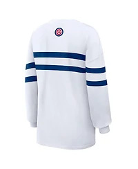 Wear by Erin Andrews Women's White Chicago Cubs Oversized Long Sleeve Striped T-Shirt