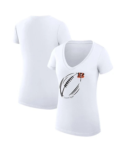 G-iii 4Her by Carl Banks Women's White Cincinnati Bengals Super-Slim Fit Lightweight Subtle Football V-Neck T-Shirt