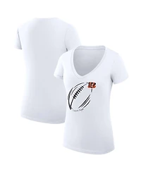 G-iii 4Her by Carl Banks Women's White Cincinnati Bengals Super-Slim Fit Lightweight Subtle Football V-Neck T-Shirt