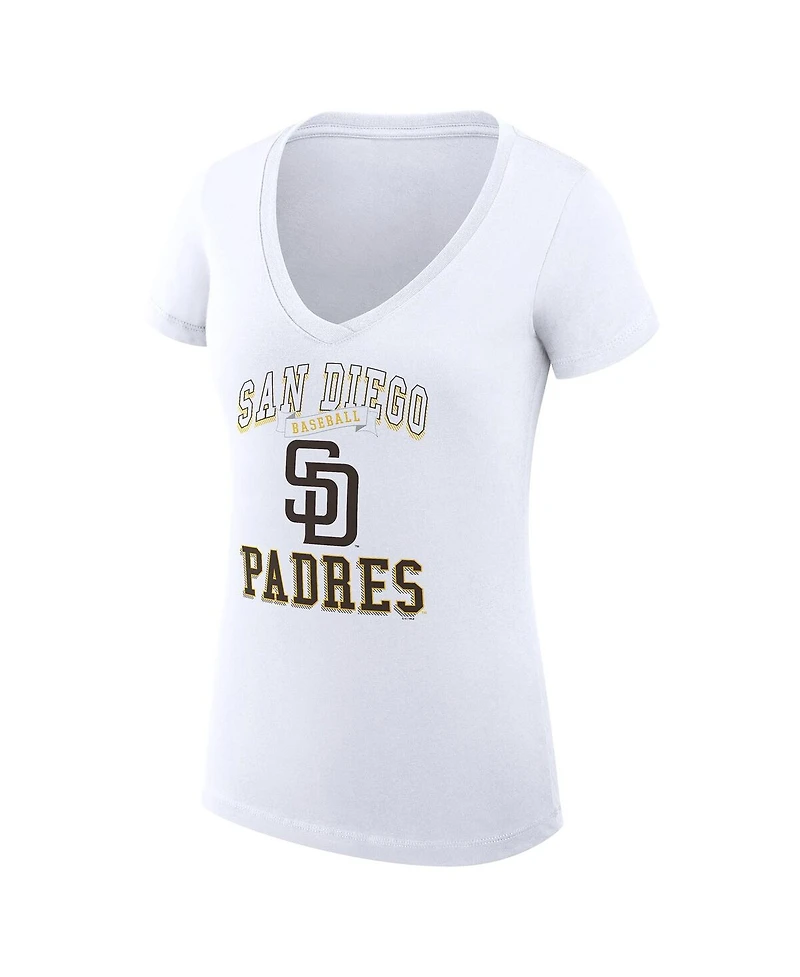 G-iii 4Her by Carl Banks Women's White San Diego Padres Super-Slim Fit Lightweight Team Logo Graphic V-Neck T-Shirt