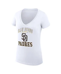 G-iii 4Her by Carl Banks Women's White San Diego Padres Super-Slim Fit Lightweight Team Logo Graphic V-Neck T-Shirt