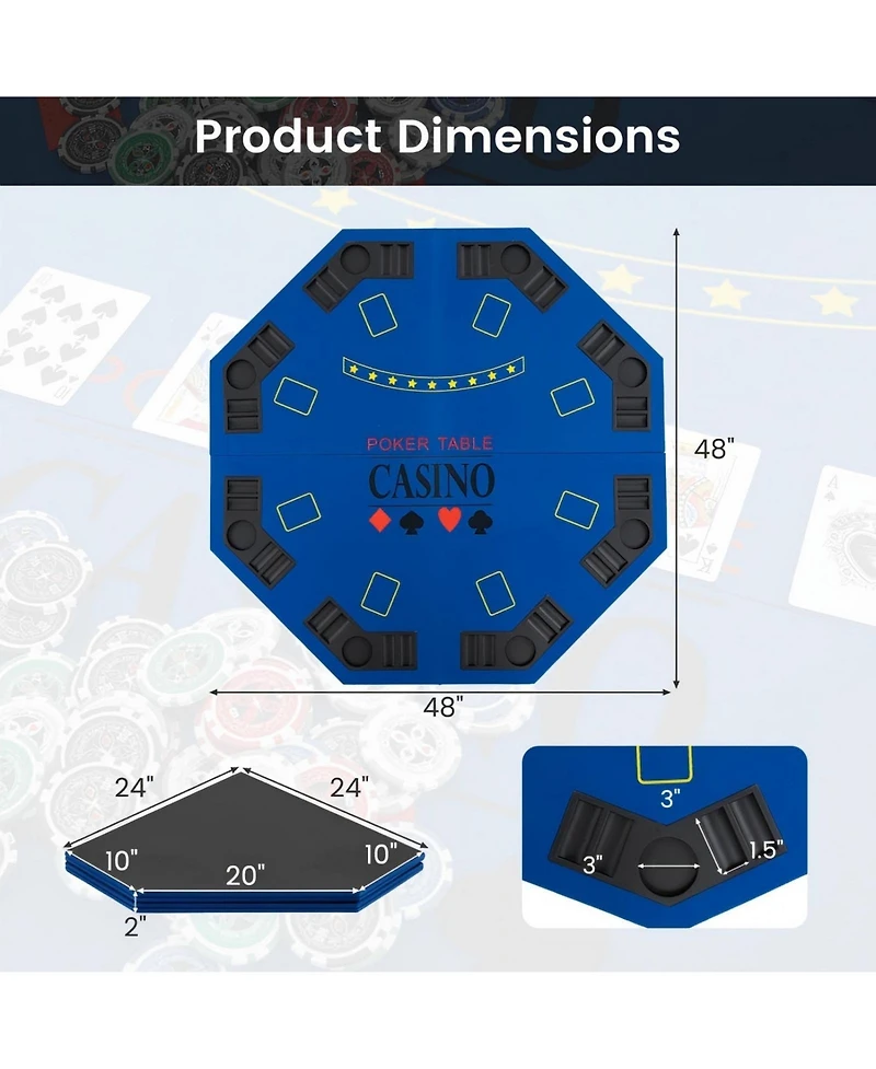 Hongge 84 Inch 10 Player Folding Poker Table Top with Cup Holders and Casino Felt Surface