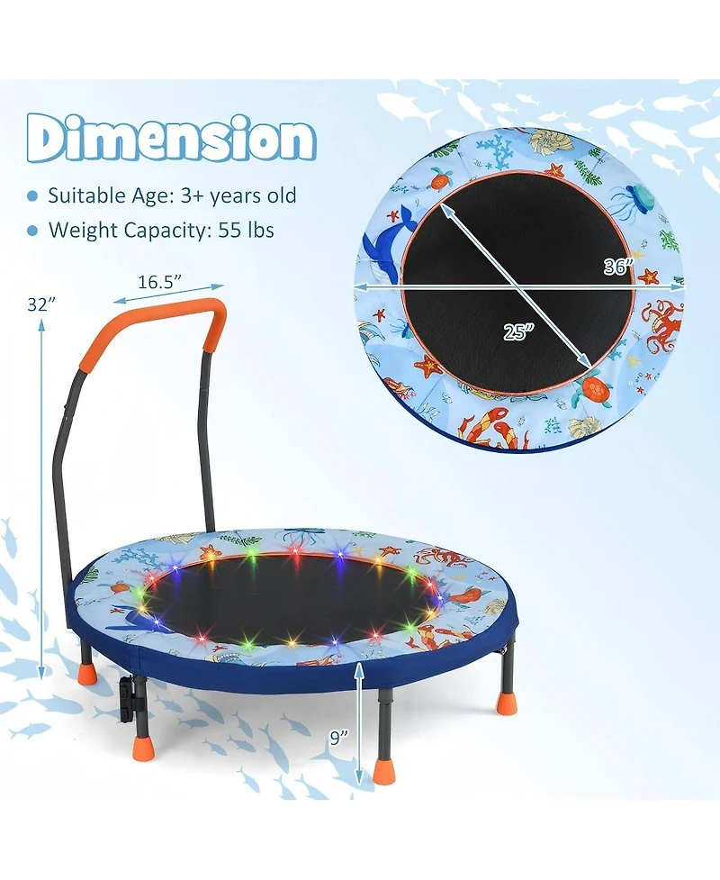 Hongge Kids Led Light Trampoline with Foam Handrail Foldable Frame and Safety Cover