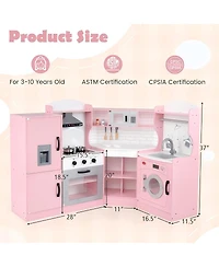 Kids Wooden Corner Play Kitchen with Storage and Cooking Features