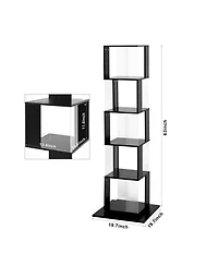 Rainsken 360° Rotating Bookshelf, 5-Tier Floor Standing Bookcase, Modern Display Rack with Acrylic Plate, Anti-toppling Base for Living Room