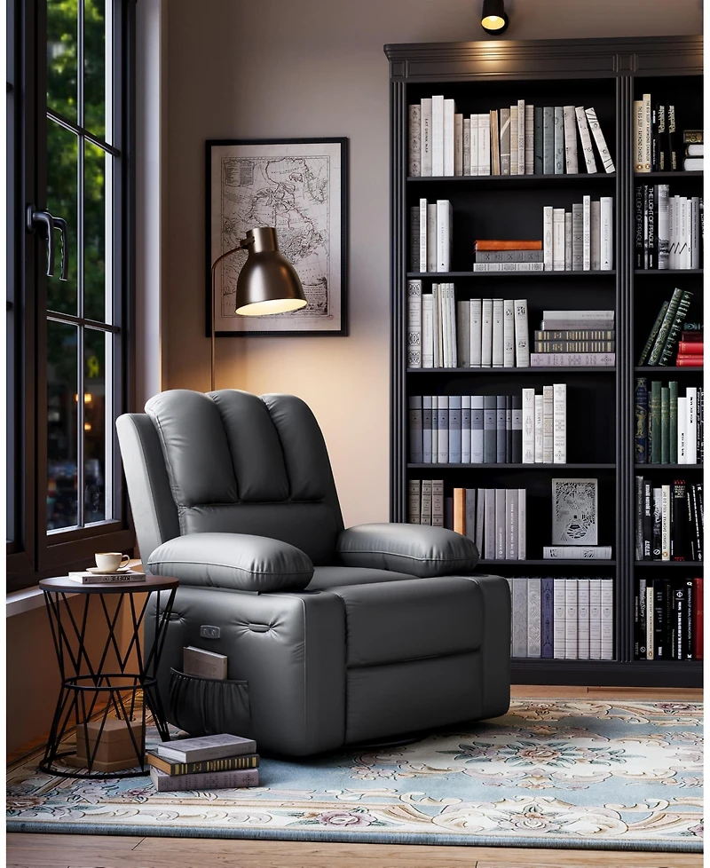 gaomon Manul Recliner Chair, Single Pu Leather Sofa with Side Pocket, Chaise Lounge Reclining Seat with 2 Cup Holders