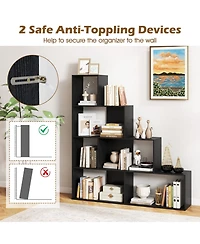 Slickblue 4-Tier Modern Stepped Bookshelf with 6 Storage Cubes for Living Room-Black