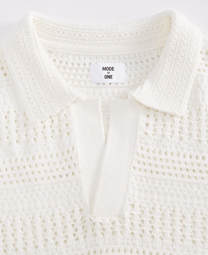 Mode of One Men's Relaxed-Fit Novelty Stitch Short-Sleeve Polo Sweater, Macy's Exclusive