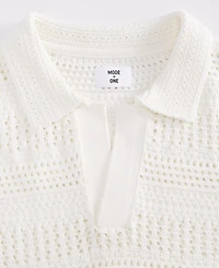 Mode of One Men's Relaxed-Fit Novelty Stitch Short-Sleeve Polo Sweater, Macy's Exclusive