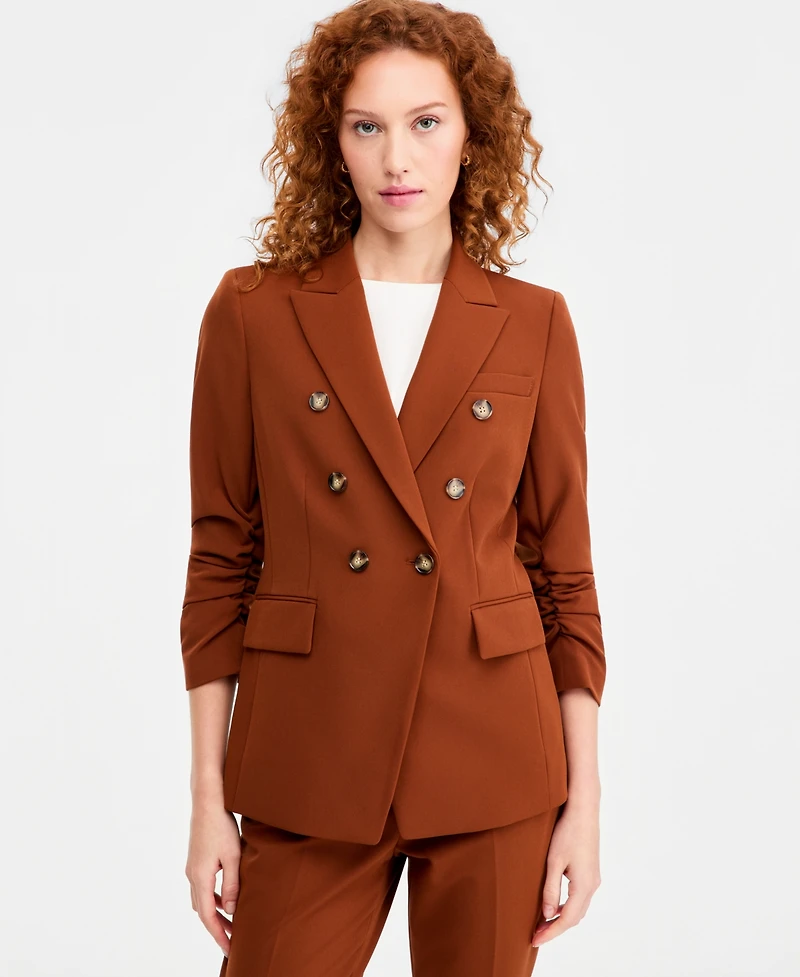 Tahari Asl Petite Ruched-Sleeve One-Button Blazer