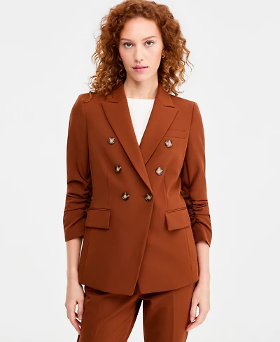 Tahari Asl Petite Ruched-Sleeve One-Button Blazer