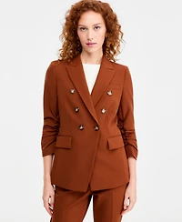 Tahari Asl Petite Ruched-Sleeve One-Button Blazer