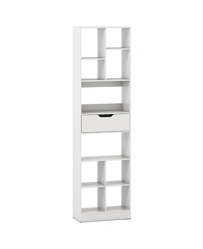Slickblue 71 Inch Bookcase with Drawer and 10 Storage Compartments