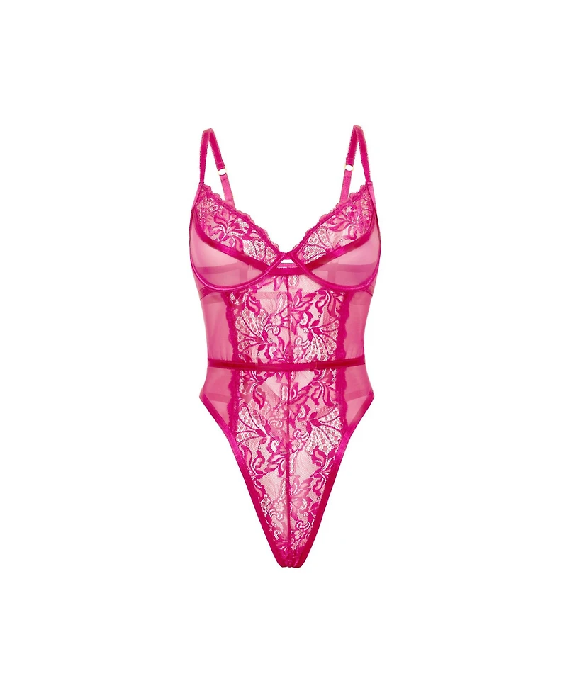 Oh La La Cheri Women's Curvy Julia Sheer Lace Teddy