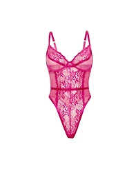 Oh La La Cheri Women's Curvy Julia Sheer Lace Teddy