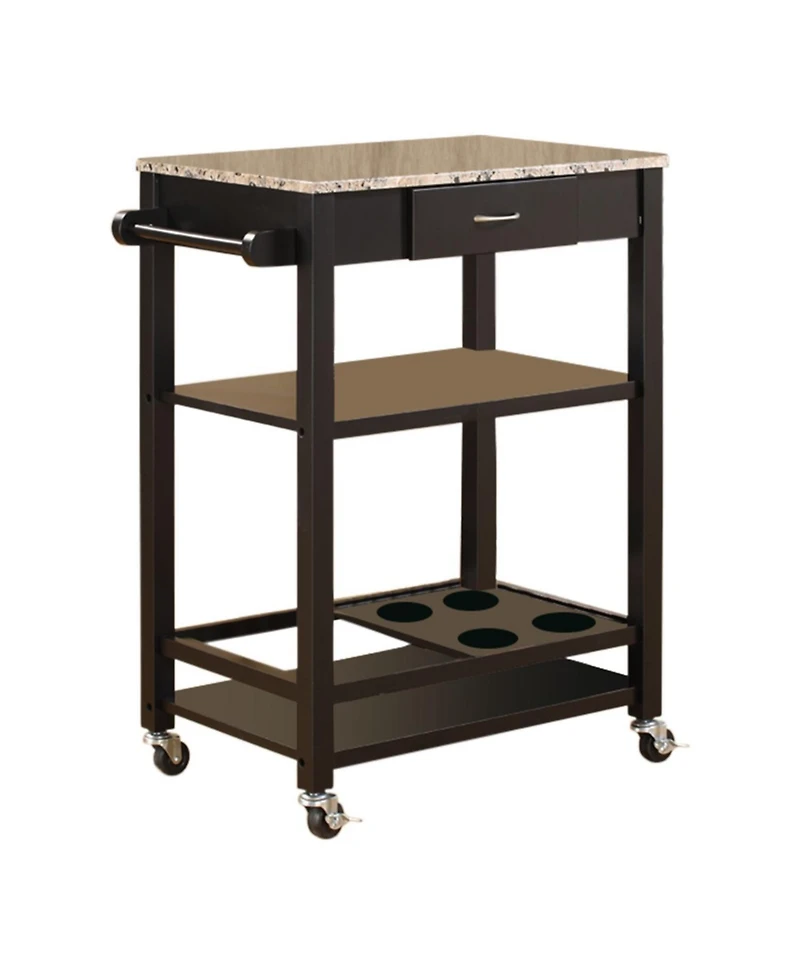Kings Brand Furniture Faux Marble with Wood Kitchen Buffet Serving Cart, Black Finish