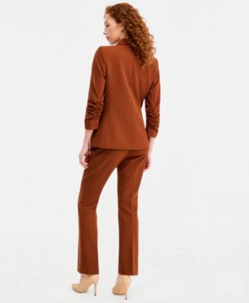 Tahari Asl Womens Ruched Sleeve Double Breasted Blazer Seamed Waistband Pants