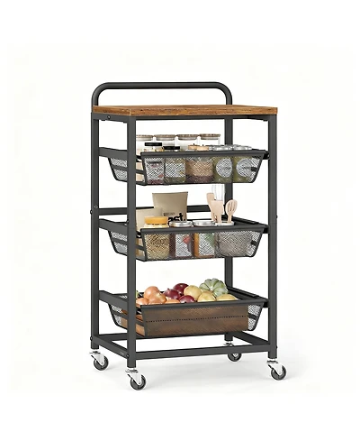Yigii Kitchen Storage Cart with Pull-Out Baskets, Wheels, and Handle