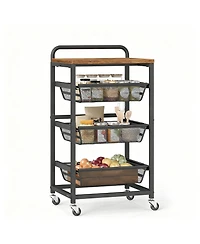Yigii Kitchen Storage Cart with Pull-Out Baskets, Wheels, and Handle