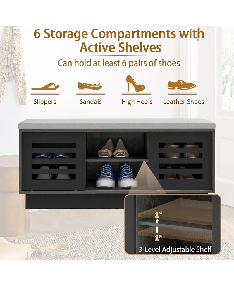 Sugift Shoe Bench with 6 Storage Compartments and 3 Adjustable Shelves