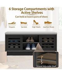 Sugift Shoe Bench with 6 Storage Compartments and 3 Adjustable Shelves