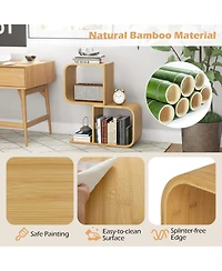 Sugift 2-Tier S-Shaped Bamboo Bookcase with 2 Open Cubes for Living Room