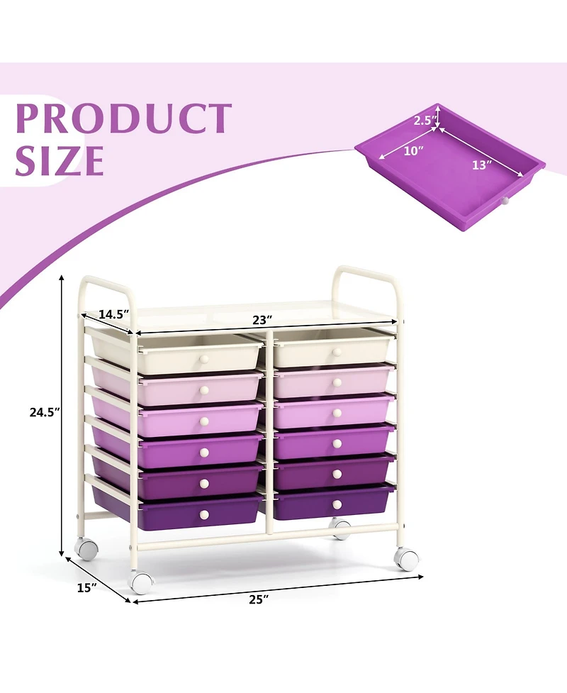 Sugift 12 Drawers Rolling Storage Cart for Home and Office