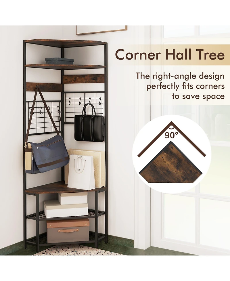Sugift 5-Tier Corner Hall Tree with Shoe Storage Bench-Rustic