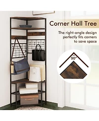 Sugift 5-Tier Corner Hall Tree with Shoe Storage Bench-Rustic