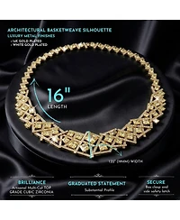 Mesmerizing 3D Geometric Cluster Eternity Necklace with Graduated Basketweave Stack