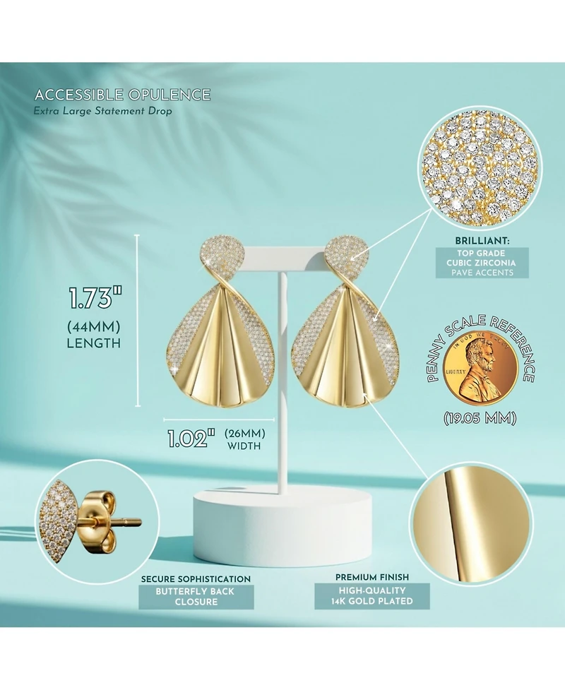 Exquisite 14K Gold-Plated Cubic Zirconia Extra Large Dangle Earrings