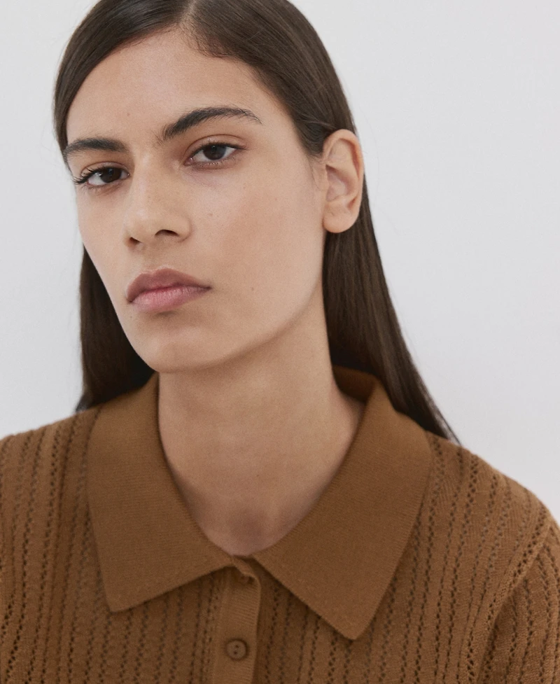 Mango Women's Openwork Knitted Polo-Neck Sweater