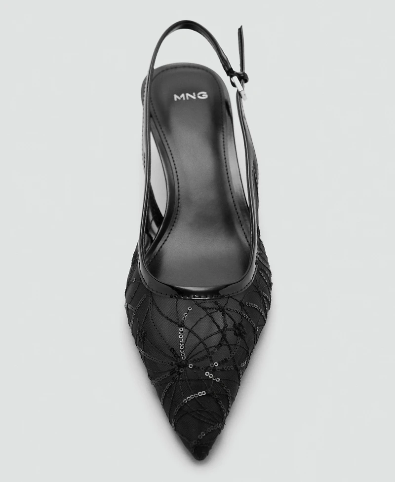 Mango Women's Sequins Embroidered Kitten-Heel Shoes