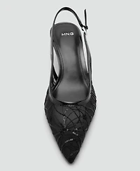 Mango Women's Sequins Embroidered Kitten-Heel Shoes